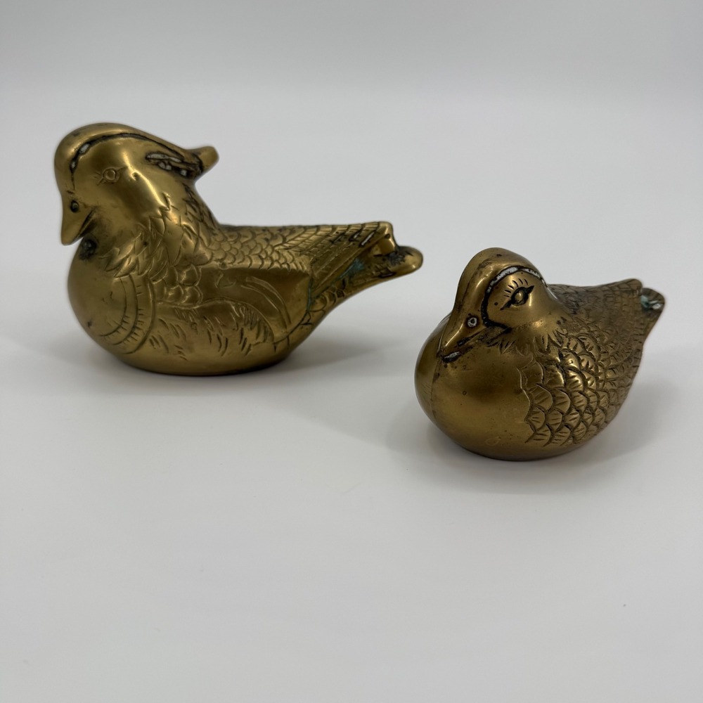 Vintage Brass Mid Century Pair Figurines Quail Partridge Mandarin Duck Pair - Picture 10 of 10